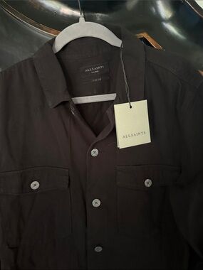AllSaints Men's Black Button-Up Utility Shirt
